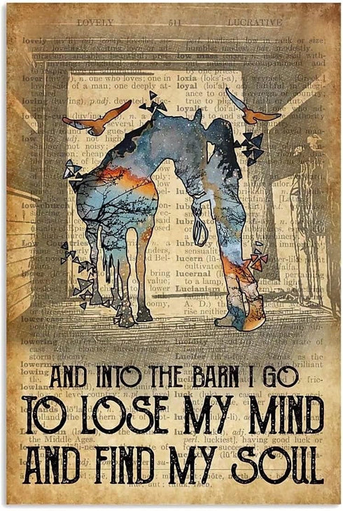 Riding Horse Metal Tin Sign,Into The Barn Lose My Mind and Find My Soul,Retro Tin Sign for Farm Village Home Hotel Bar Cafe Outdoor Wall Decoratio...