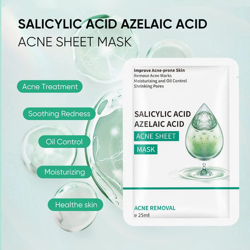Anti Acne Face Mask Skincare, Salicylic Acid Acne Treatment Sheet Mask, Acne Facial Mask for Acne Prone Skin, Oil Control, Deep Cleansing Face Mas...