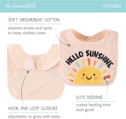The Peanutshell Terry Baby Bib Set for Boys or Girls | Unisex 10 Pack Feeding, Teething, Drooling Hello Sunshine...