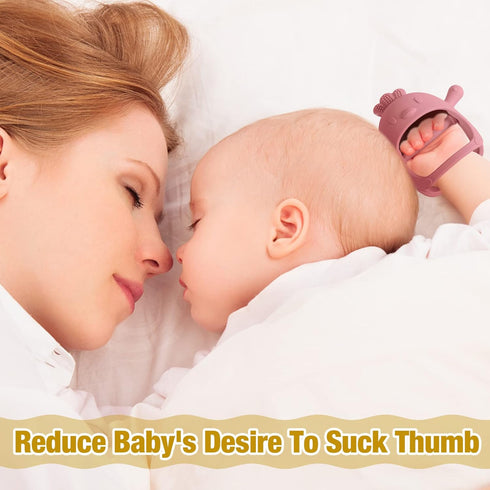 4 Packs Baby Teething Toy Silicone Teething Toys for Babies Over 6 Months Anti Dropping Wrist Hand Teethers Mitten Chick Baby Chew Toys for Suckin...