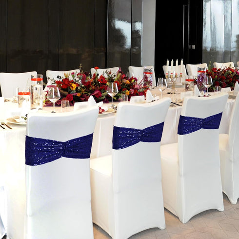 Poise3EHome Sequin Chair Sashes Navy Blue Folding Chair Covers Bow for Wedding Party Reception Decorations, 10 PCS...