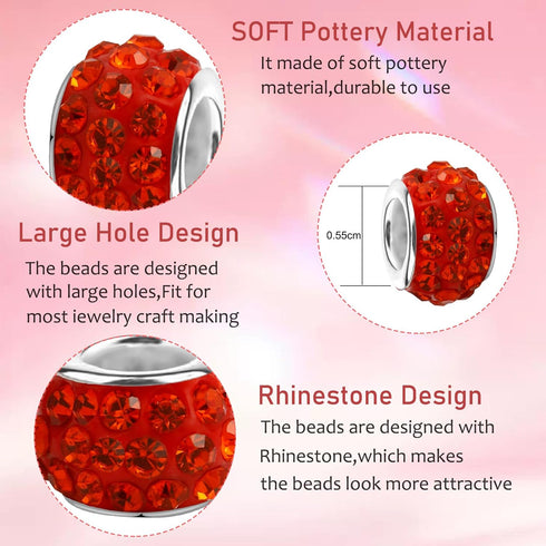 230 Pcs Large Hole Glass Beads for Jewelry Making, European Beads Bulk Mixed Color Spacer Beads with Rhinestones Lampwork Beads for DIY Craft Char...