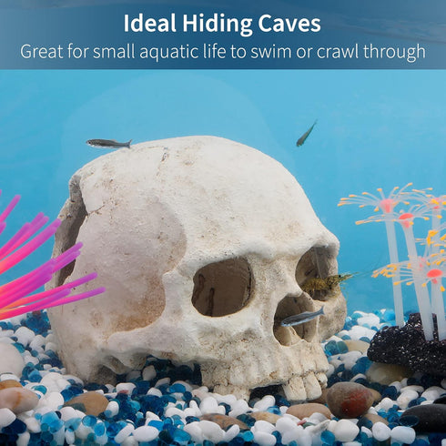 Uniclife Aquarium Skull Reptile House Decor Resin Head Skeleton Ornament for Tank Landscape Decorative Hideout Cave Shelter for Small Fish Shrimp ...