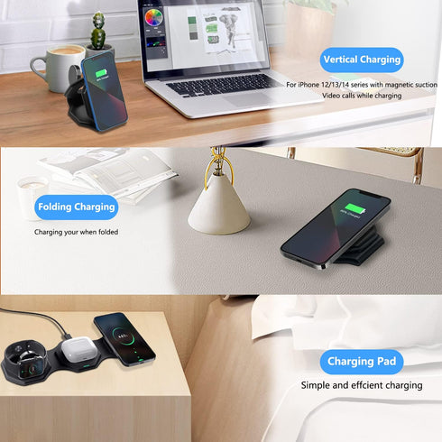 Wireless Charger 3 in 1,YELLAMI Magnetic Travel Wireless Charging Station Multiple Devices,GaN 3 in 1 Charging Station,Compatible for iPhone 15/14...