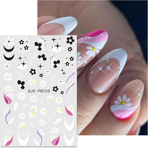 JMEOWIO 10 Sheets Flower French Tip Nail Art Stickers Decals Self-Adhesive Pegatinas Uñas Spring Summer Floral Line Nail Supplies Nail Art Design ...