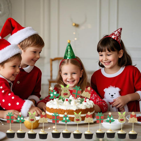 ALISSAR 28-pack Christmas Cupcake Toppers, Glitter Holiday Cake toppers Home Party Decor Christmas Party Supplies Favors...