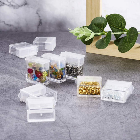 FASHEWELRY 20Pcs 1x1” Plastic Flip Top Seed Bead Small Storage Containers Diamond Painting Box Rectangle Transparent Box Organizers for 5D Embroid...