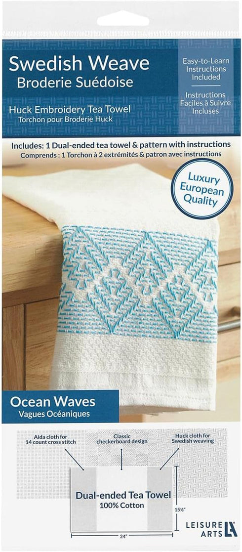Swedish Weave Towel Kit, Ocean Waves Blue, traditional swedish weaving, huck weaving, swedish weaving patterns, swedish weave fabric, swedish weav...