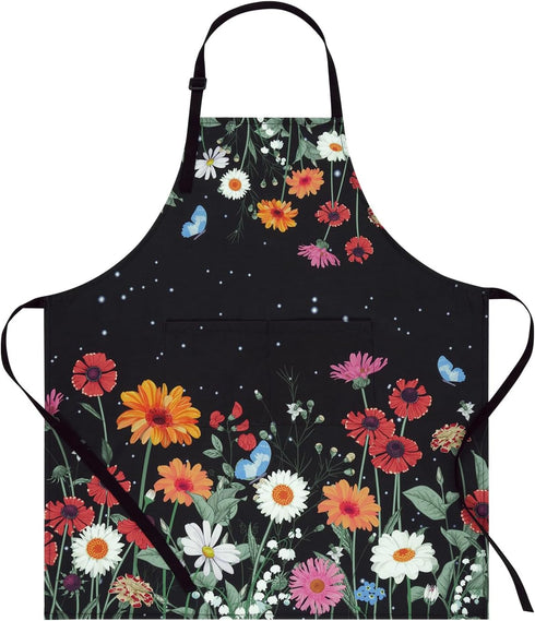 ASPMIZ Floral Apron for Adults, Waterproof Women Apron with 2 Pockets, Flower Cooking Aprons with Adjustable Neck Strap, Kitchen Apron for Washing...