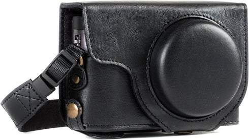 MegaGear MG1258 Ever Ready Leather Camera Case compatible with Panasonic Lumix DC-ZS80, DC-ZS70, DC-TZ95, DC-TZ90 - Black...