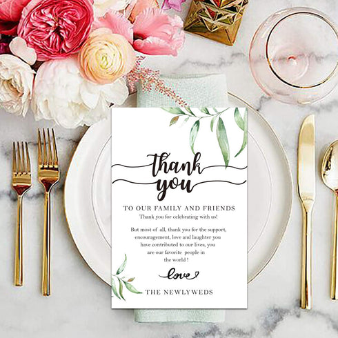 Giftideaworkshop 50 Wedding Reception Thank You Cards - Greenery Thank You Table Place Setting Cards-Great Addition to Your Table Centerpiece, Pla...