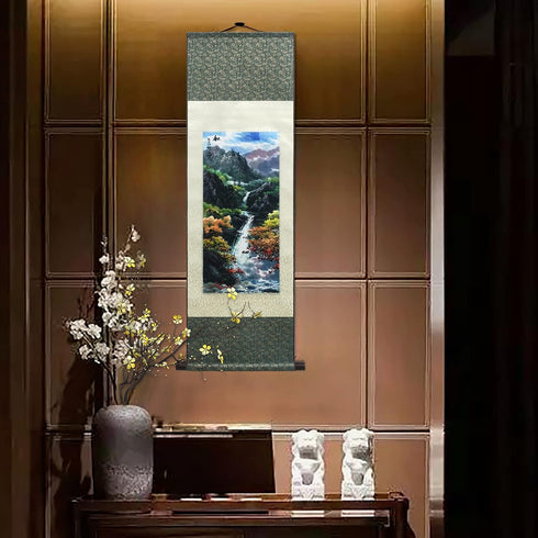 AtfArt Asian Wall Decor Beautiful Silk Scroll Painting Four Seasons Landscape Painting Summer Autumn Winter-Spring Oriental Decor Chinese Art Wall...