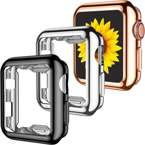 GEAK 3 Pack Compatible with Apple Watch Screen Protector Case 42mm, Full Protective Case HD Ultra-Thin Cover Compatible with iWatch Series 3/2/1 B...