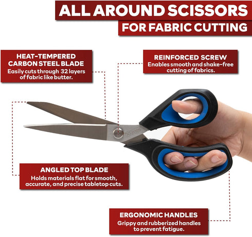 XFasten Sewing Scissors for Fabric Cutting Blue 9.5 Inch Professional Fabric Scissors Sewing | Heavy duty and Large...