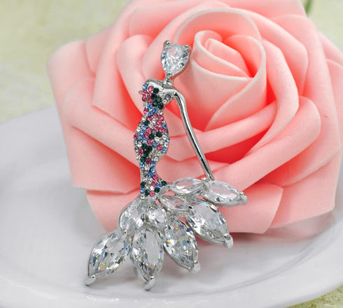 Gyn&Joy CZ jewelry Womens Crystal Rhinestone cubic zirconia Mermaid Brooch Pin...