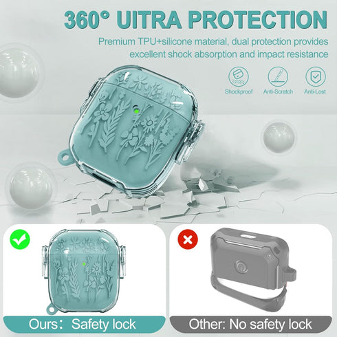 for AirPods Case 1st/2nd Generation Case Cover with Lock, Flower Engraved Case for AirPods 2nd/1st, Full-Body Protective Cover for AirPod Case Cov...