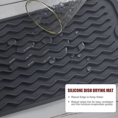 Silicone Dish Drying Mat, Non-Slip Easy Clean Sink Mat Large Heat-resistant Dish Drainer Mat for Kitchen Counter, Sink, Refrigerator or Drawer lin...