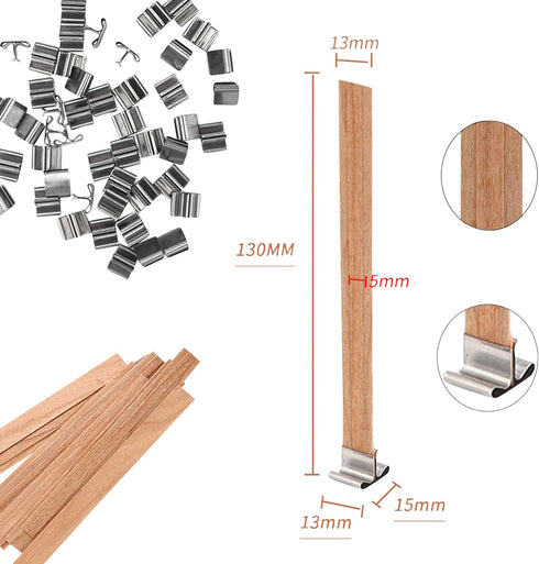 NOOR 50 Wooden Wicks for Candle Making - Double Layer Crackling Wood Wicks with Metal Clips - Smokeless, Eco-Friendly, Ideal for Soy Wax & DIY Can...
