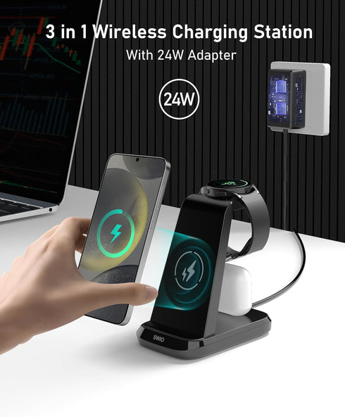 Wireless Charger for Samsung Phones Watch Earbuds(Not for Z Flip & A Serie-Phone), SWIO 3 in 1 Charging Station for Samsung Watch 6/5/4/3, S24 S23...