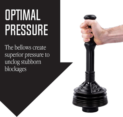 JS Jackson Supplies Professional Bellows Accordion Toilet Plunger, High Pressure Thrust Plunge Removes Heavy Duty Clogs from Clogged Bathroom Toil...