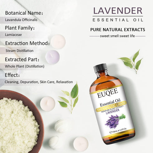 Lavender Essential Oil 118mL Pure Lavender Oil Large Capacity Essential Oil with Glass Dropper for Diffuser, DIY Candle - 4Fl. Oz...
