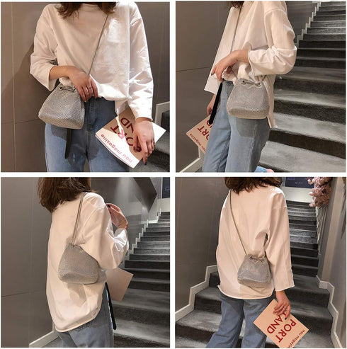 Rhinestone Evening Party Bags for Women Sparkly Clutch Crystal Bucket Purse Wedding Purse Handbag Shoulder Bag...