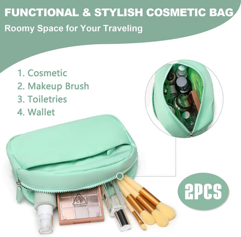 Eslcorri Small Makeup Bag Set of 2, Travel Cosmetic Bag Toiletry Purse for Women, Cute Zipper Pouch Skincare Storage Make Up Organizer Roomy Penci...