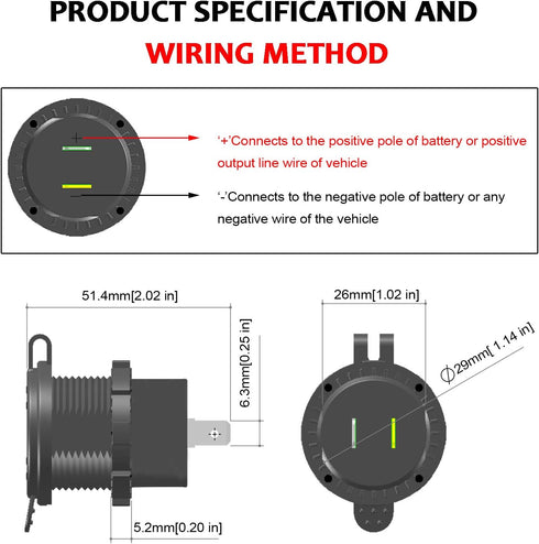 Upgraded Aluminum Alloy Fast Charging 3.0 USB Charger Socket IP66 Waterproof Dual USB Power Outlet with QC 3.0 USB Port & 5V 2.4A Port Led Light f...
