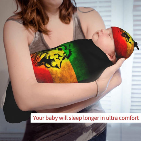 Baby Newborn Swaddle Blanket with Beanie Hat- Jamaican Lion Flag Pattern Receiving Blanket Sleep Sack for Girls Boys Infant Gifts...