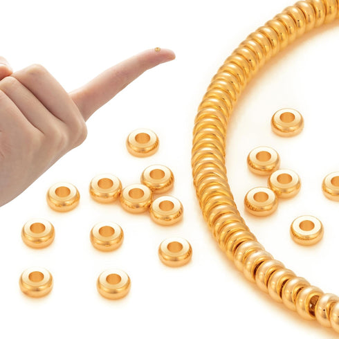 Gold Spacer Beads, 100pcs 6mm Real 18K Gold Plated Disc Spacer Beads for Jewelry Making, Gold Plated Solid Brass Beads for DIY Bracelet Necklace E...