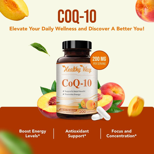 Coenzyme Q10 200mg CoQ10 Supplement -Once Daily CoQ10 200mg Powder Capsules for Heart Health, Antioxidant & Energy Support -Non-GMO, Quick Absorpt...