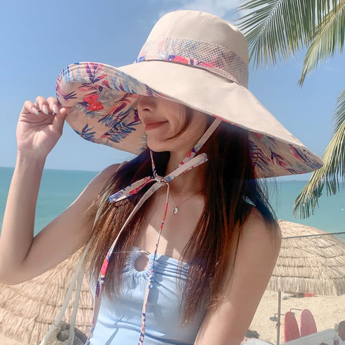 6" Extra Wide Brim Sun Hats UPF 50+ UV Protection Packable Beach Hat Strap Women...
