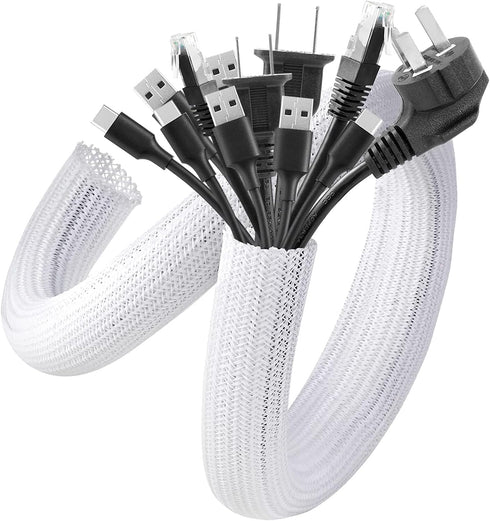 AGPTEK White Cable Sleeve Cover, 2 Pack 5ft - 1.8 inch Cord Management Wire Organizer Under Desk, Home Office Computer Wire Cover Hider Cord Prote...