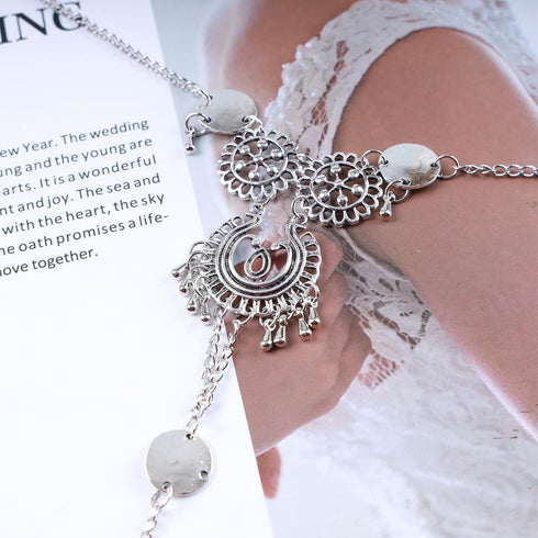 Boho Disc Barefoot Sandals Anklets Bracelet Silver Disc Ankle Bracelet Tribal Tassel Toe Chain Anklet Summer Beach Ankle Chain Foot Jewelry for Wo...