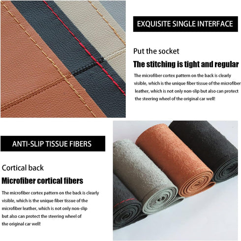Leather Car Steering Wheel Stitch On Wrap Cover, Lace Up DIY Sewing Steering Wheel Protector, Breathable Anti-Slip Microfiber Leather, Universal f...
