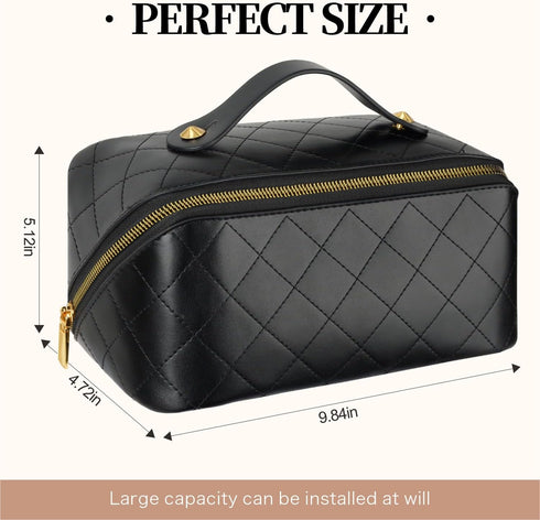 Travel Makeup Bag, 4L Large Capacity Cosmetic Bags for Women and Girls, Portable Makeup Organizer with Divider and Handle, PU Leather Waterproof M...