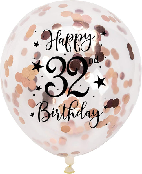 Rose Gold 32nd Confetti Latex Balloons, Woman Happy 32 Years Birthday Party Balloon Decoration With Confetti, 12in, 16 Pack...