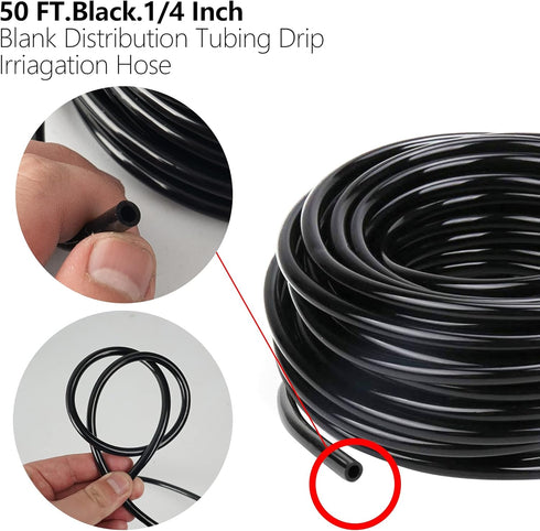 Hourleey 50 Feet Blank Distribution Tubing Irrigation Drip Hose, 1/4 Inch Drip Line...