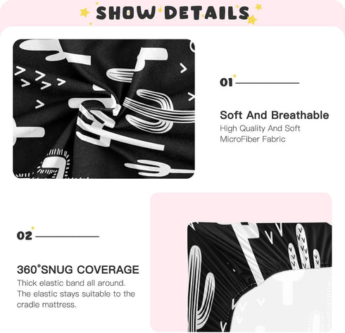 Black and White Cactus Crib Sheets - Stretchy Fitted Crib Sheets for Boys Girls, Unisex Cozy Baby Crib Sheet 28 x 52 x 9 Inches...