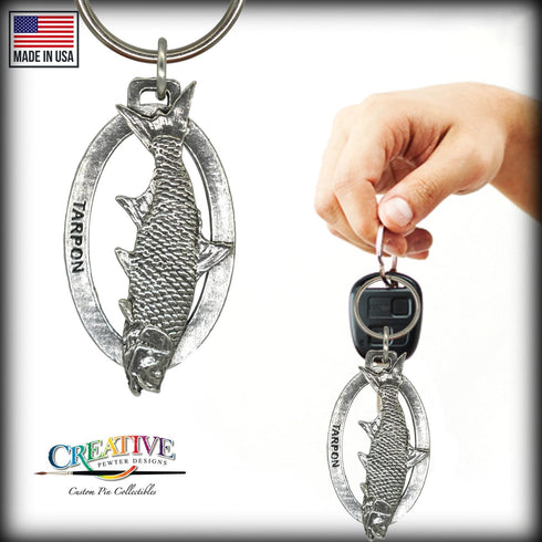 Tarpon Keychain, Pewter, S041KC, 2”, 100% Handmade in the USA, Fish Keychain, Saltwater Key Chain, Tarpon Key Ring, Key Fob, Fishing Gift, 200 Fis...