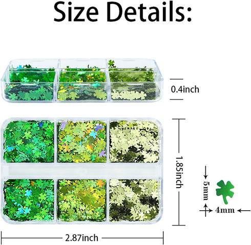 12 Grids St. Patrick’s Day Nail Glitters Sequins, Green Clover Nail Art Confetti 3D Holographic Shiny Nail Flakes Acrylic Irish Nail Art Supplies ...