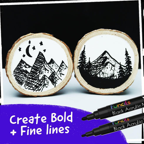 5 Acrylic Black Paint Pen - Fine Tip, Thin Point & Jumbo Pens (1mm, 3mm, 6mm, 10mm, 15mm) - Black Paint Marker for Plastic, Canvas, Wood, Rock Pai...