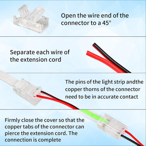 HOMELYLIFE 2Pin COB LED Strip Connectors 8mm Soldless 10 Pack with 16.4ft Extension Cable for 8mm width COB LED Strip Lights...