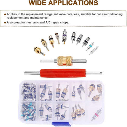 Mtsooning 102PCS Air Conditioning Valve Core Accessories Kit, AC R12 R134A Refrigeration Tire Valve Stem Cores & Removal Installer Tool, R134A Val...