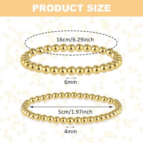 4 Pcs Pearl Gold Bracelet Stack Gold Plated Dainty Gold Pearl Bracelet Stackable Stretch Bead Ball Bracelet Set Bohemian Gold Beaded Bracelets Jew...