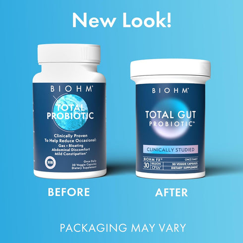 BIOHM Total Probiotic - 30 Billion CFU Daily Probiotic with Good Bacteria & Fungi Helps Reduce Bloating and Supports Total Gut Health - 30 Day Sup...