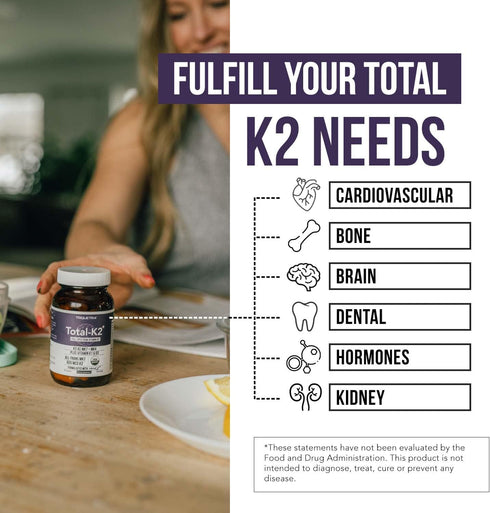 Total K2® | Vitamin K2 as MK7 & MK4 | Plus K1 & Vitamin D3 Cofactor - 620 mcg K2 per Serving - All-Trans MK7 from MenaQ7® - Full-Spectrum Vitamin ...