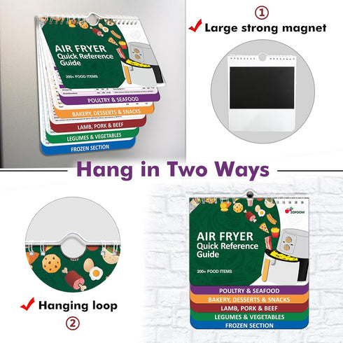 ???????? 200 ?????????? Air Fryer Cheat Sheet Magnets Cooking Guide Booklet, Air Fryer Cooking Guide Magnetic Cookbook, Air Fryer Magnetic Cheat S...