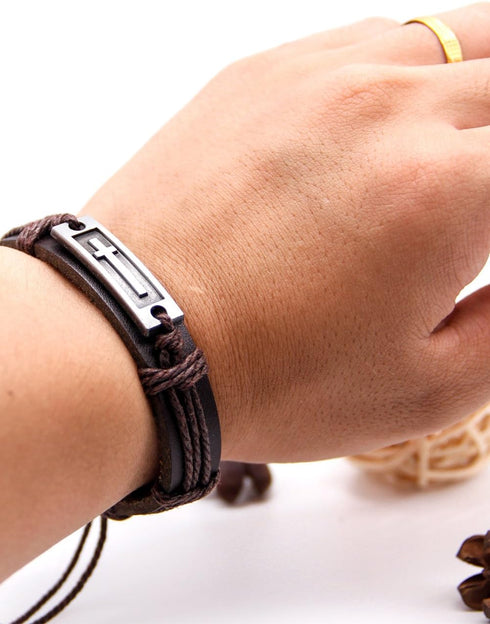 LNKRE JEWELRY Fashion Leather Criss Cross Bracelet Religious Christian Adjustable Wrap Bangle...