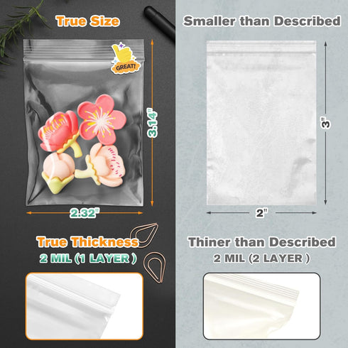 800 Pack 2 Mil 2”x3” Clear Plastic Bags Reclosable Zip Bags,Zipper Lock Sealing Bags Small Resealable Poly Baggies Little Sample Bags Jewelry Bags...